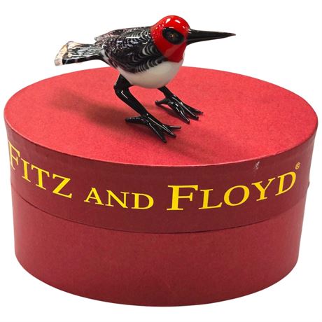 Vintage Fitz And Floyd Art Glass Wood Pecker In Original Case