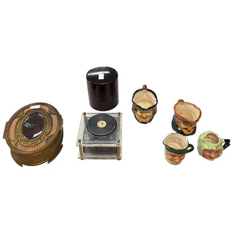 Assorted Collectibles, Toby Mugs, Record Player Music Box, Trinket Box, Etc.