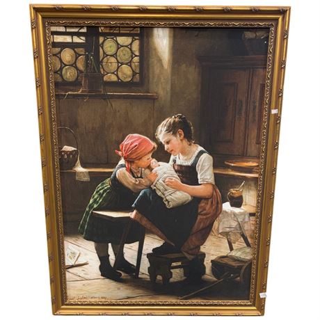 Ornate Framed Print On Canvas Signed Gust Jaler Munich 1887