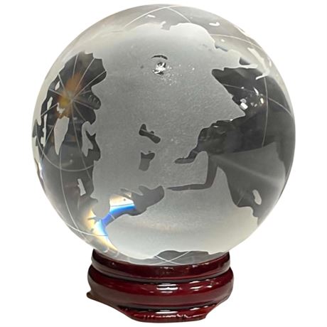 Etched Glass Earth Globe Paper Weight