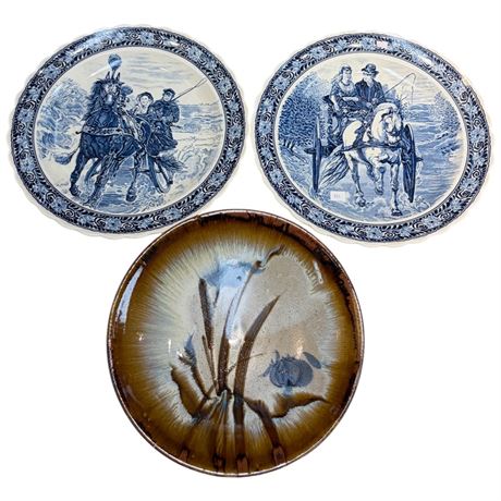 2 Large Vintage Chargers & Pottery Plate