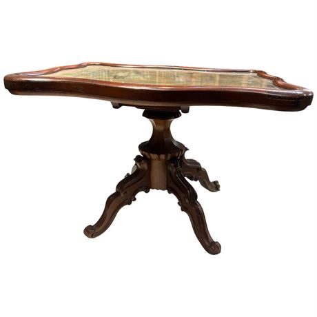 Vintage Wood Petti Point Glass Topped Table
