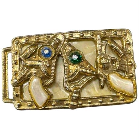 Western Style Revolver Belt Buckle With Pearl Inlay