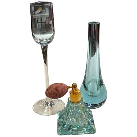 Vintage Alexandrite Glass Vase, Glass, & Perfume Bottle