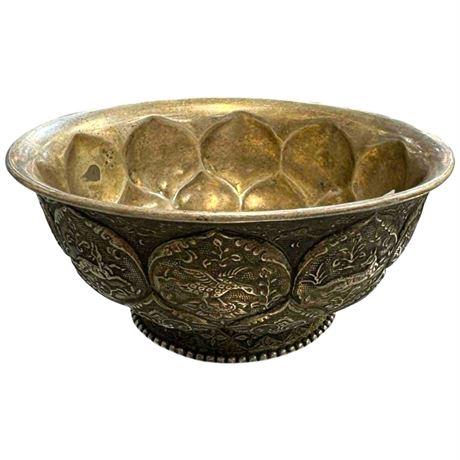 Vintage Embossed Asian Bowl With Bird & Deer Motif