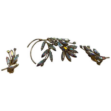 Vintage Quality Rhinestone Jewelry Brooch & Earrings