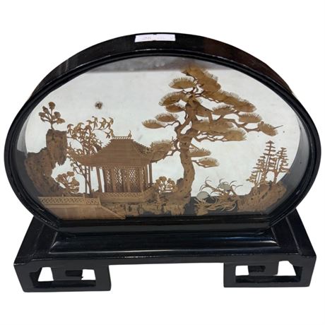 Carved Cork Asian Scene