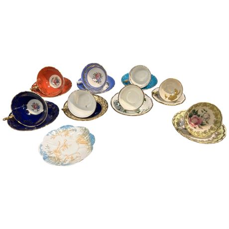 17 Assorted Tea Cups & Saucers, Aynsley, Foley, Old Dogwood, Etc..
