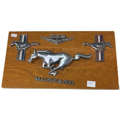 Vintage Mustang Emblems On Wood Board