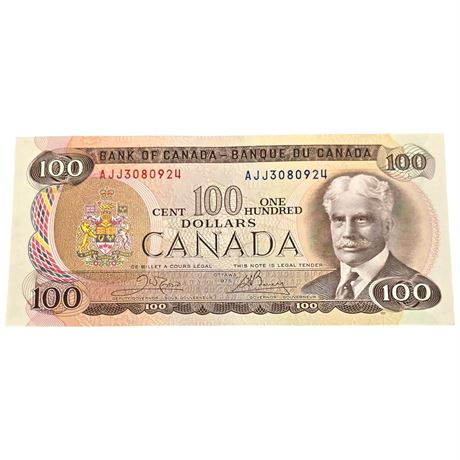 Vintage 1975 Canadian $100 Bill