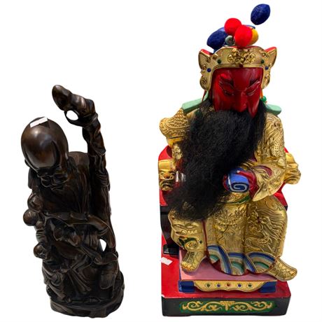 2 Carved Chinese Figures, Wiseman And Seppuku