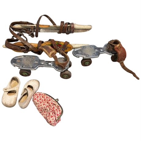 Assorted Vintage Collectibles, Ice Skates, Roller Skates, Etc..