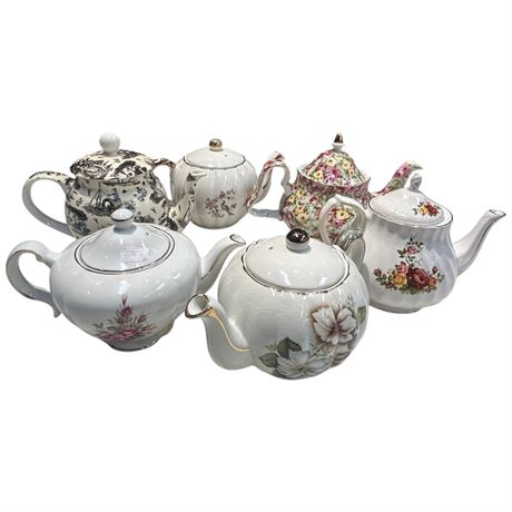 6 Assorted Tea Pots, Fkl, Sadler, Gibson, Etc..