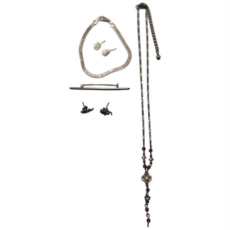 Assorted Sterling Silver, Bracelet, Necklace, Earrings, & Pin