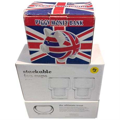 Davids Tea Cups, Kinfe Sets & Uk Piggy Bank
