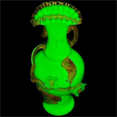 Vintage Steven & Williams Uranium Milk Glass Vase