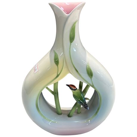 Vintage Franz Bamboo Song Bird Porcelain Vase, In Original Box