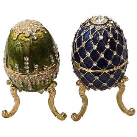 2 Sorelle Italy Enamel & Jewel Egg Music Boxes