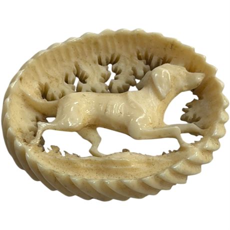 Vintage Carved Bone Running Dog Brooch