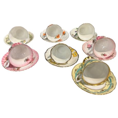 14 Assorted Tea Cups & Saucers, Royal Doulton, Royal Albert, Tuscan, Foley