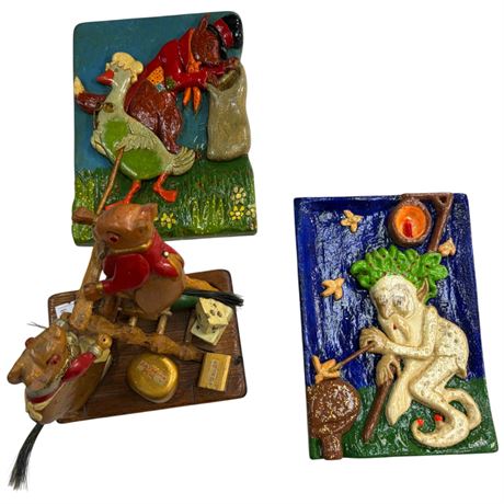 3 Vintage Folk Art Carvings