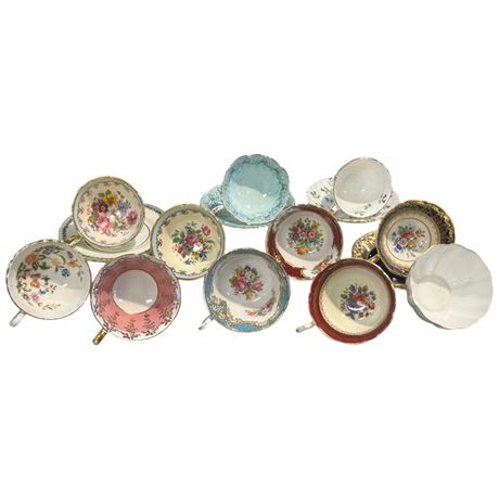 15 Assorted Tea Cups & Saucers, Aynsley, Shelly, Paragon, Etc..