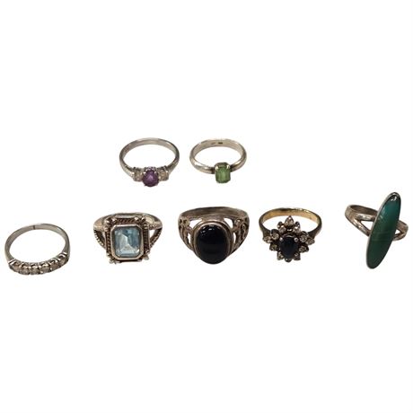 Assorted Sterling Silver Rings, 1 Is Uranium