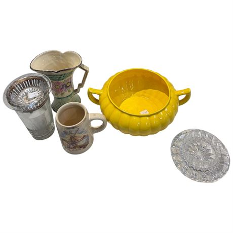 Assorted Collectible Dishware, Cups, Vase, Pinwheel Crystal, Etc..