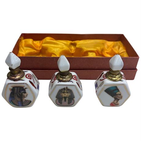3 Vintage Egyptian Perfume Bottles, In Original Case