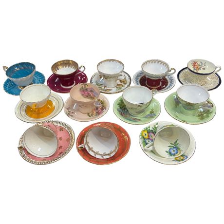 24 Assorted Aynsley Tea Cups & Saucers