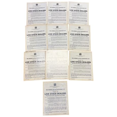 Approx 10 Vintage Alberta Livestock Dealers Purchase Act 1938 Poster