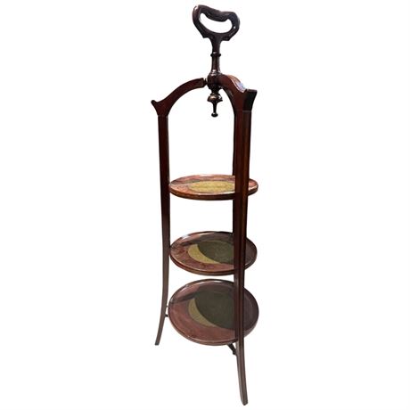 Vintage Inlayed Wood 3 Tier Display Stand