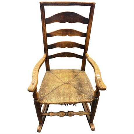 Vintage Wooden Rocking Chair With Wicker Seat