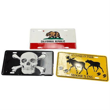 3 Novelty License Plates, California Republic, Moose Crossing, Etc..