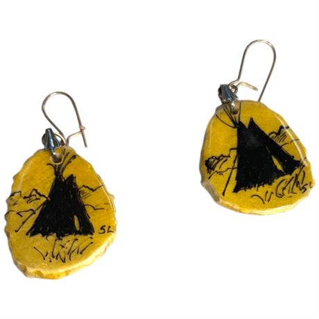 Pair Of Antler Slice Teepee Earrings Signed S.L