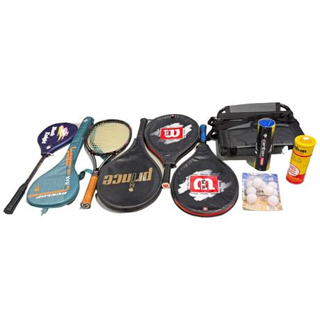Assorted Sports Goods,  Tennis & Badminton Rackets, Golfballs, Stadium Seat