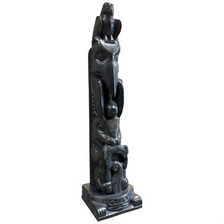 Magnificent  Signed Carved First Nations Argillite Totem Pole