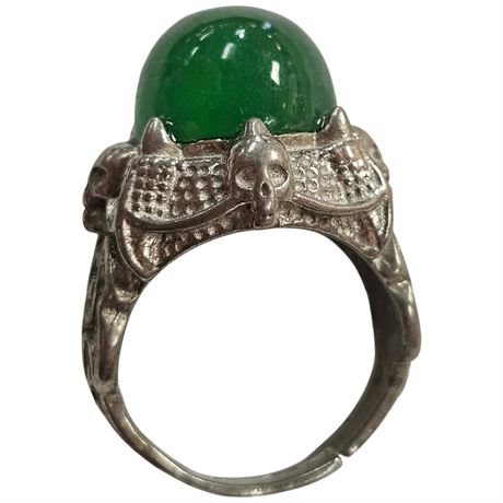.925 Green Stone Skull Ring