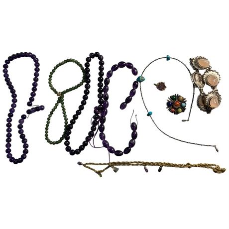 Assorted Stone Costume Jewelry, Necklaces, Bracelet, Brooch, Etc..