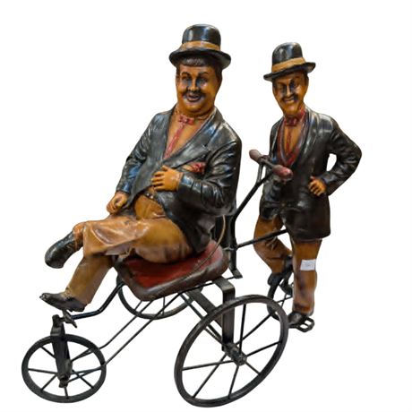Large Vintage Laurel And Hardy On Bicycle Plaster & Metal Figures